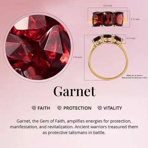Miniatura 4 de 3 Stone Garnet Rings for Women in 925 Sterling Silver with 14K Gold Plating - January Birthstone Promise Engagement Ring Vintage Red Garnet Jewelry