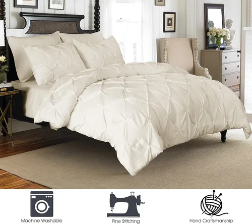 Miniatura 2 de Elegant Comfort Juego de funda de edredón de microfibra ultrasuave con cierre de botón plisado, 3 piezas, resistente a las arrugas, decoración