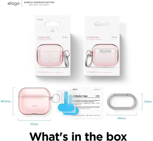 Miniatura 5 de elago Funda transparente con llavero compatible con AirPods 3, cinta de gel incluida, reducción del amarilleo, protección transparente, soporta