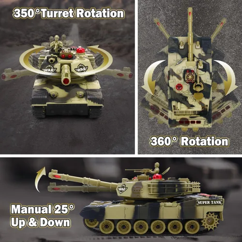Miniatura 2 de Tanque a control remoto 1:28 para niños de 6 a 12 años, tanque militar de control remoto de 7 canales de 2.4 GHz con soldados de juguete, luces