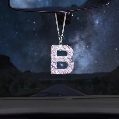Miniatura 10 de ToBeQueen Accesorios colgantes para espejo retrovisor con diamantes de imitación de letra A, decoración de automóvil con diamantes de imitación