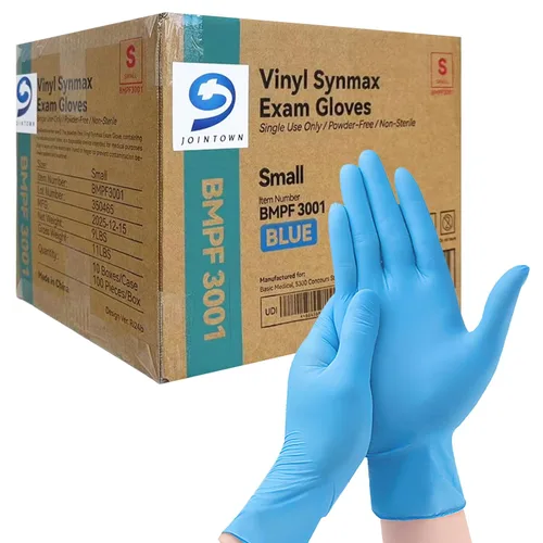 Miniatura 14 de Jointown Guantes básicos de examen de vinilo, guantes de seguridad, sin látex y sin polvo, guantes médicos desechables Synmax, BMPF3002 medianos
