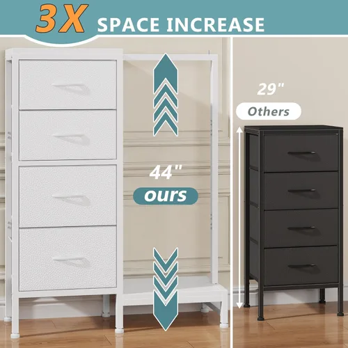Miniatura 3 de HIGDBFE Cómoda alta de 44 pulgadas de alto con estante para colgar, cómoda pequeña de 4 cajones para dormitorio, cómoda de tela reversible con Blanco