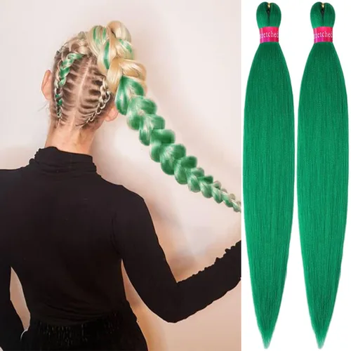 Miniatura 24 de Cabello trenzado negro preestirado, 2 paquetes de extensiones de cabello de trenzas de caja de 26 pulgadas, pelo sintético preestirado trenzado