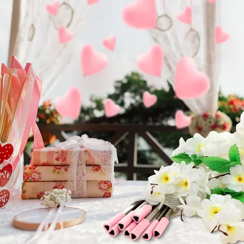 Miniatura 4 de Jutom Paquete de 8 pajitas de metal con forma de corazón, reutilizables, de acero inoxidable con puntas de silicona, lindas con 2 cepillos de Rosa