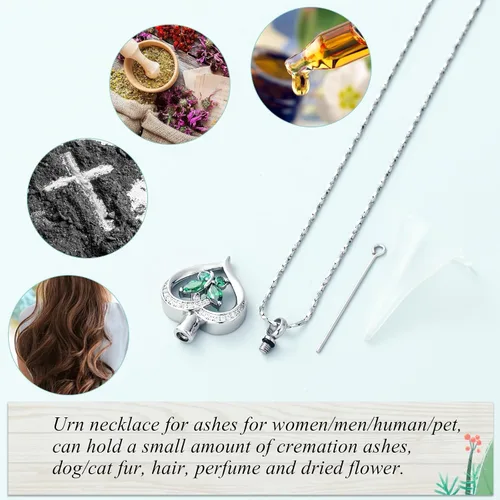 Miniatura 55 de Imrsanl Collares de urna de mariposa para mujeres y niñas, joyería de cremación con piedra natal, colgante para cenizas humanas, medallón