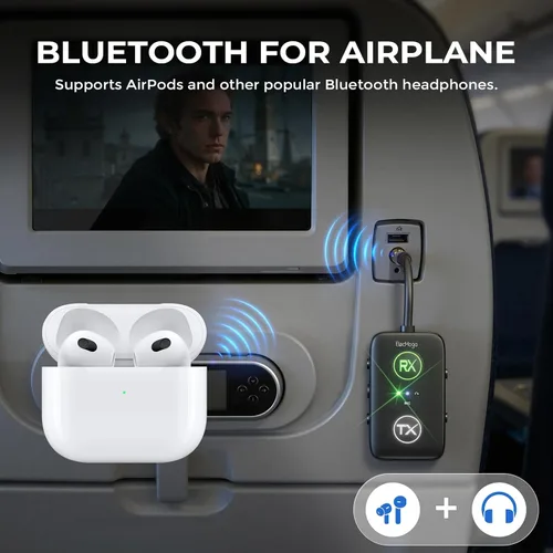 Miniatura 2 de 2025 Actualizado Transmisor Bluetooth 5.4 para Avión con Conjunto de Chips Qualcomm, ElecMoga Esenciales de Viaje para Avión Soporta 2 AirPods