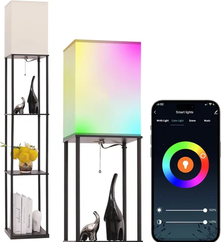 Miniatura 16 de Gupuzm Lámpara de pie con estantes, moderna lámpara de pie cuadrada con bombilla de temperatura de 3 colores, lámpara de estantería de exhibición