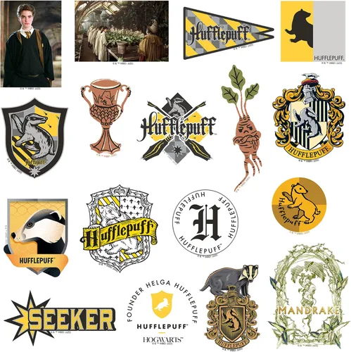 Miniatura 3 de Harry Potter Hufflepuff Theme - Calcomanías de vinilo de 50 unidades – Crestas de casa, símbolos de tejón y diseños de personajes para laptop