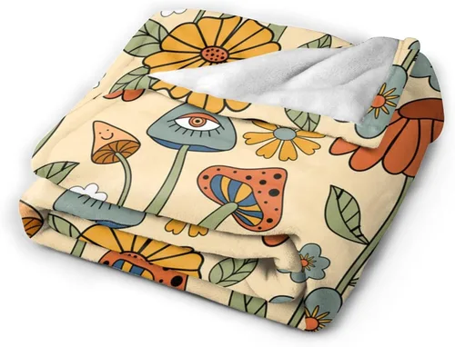 Miniatura 2 de Manta de hongos florales retro de los años 70, mantas suaves de franela para cama, acogedora y ligera, regalos de felpa para mujeres, hombres