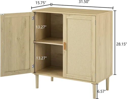 Miniatura 3 de Aparador de buffet Armarios de almacenamiento de cocina con puertas decoradas de ratán de madera natural, armario de licor, pasillo, mesa de consola