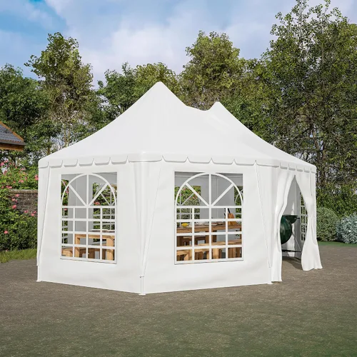 Miniatura 12 de Tienda de campaña para fiestas de 16 x 32 pies con paredes laterales extraíbles y marco de acero de aleación, carpa comercial impermeable al aire