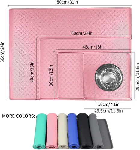 Miniatura 2 de Ptlom Mantel individual para mascotas para perros y gatos, tapete para evitar el desbordamiento de alimentos y agua, adecuado para mascotas Rosa