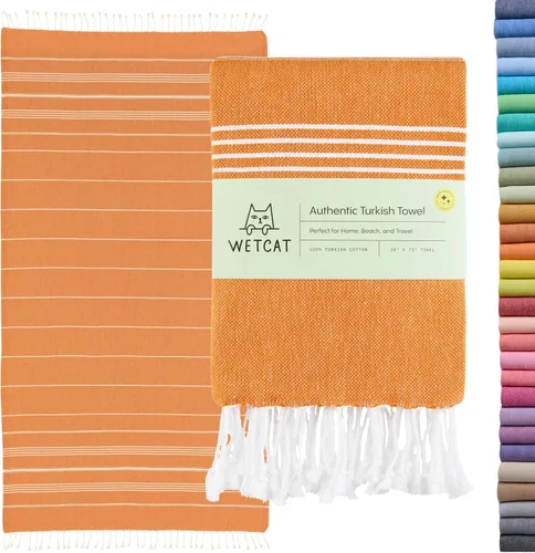 Miniatura 30 de WETCAT Toalla de playa original turca (39 x 71) – Peshtemal prelavado, 100% algodón, muy absorbente, de secado rápido y ultra suave, seguro