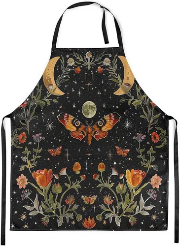 Miniatura 13 de Castle Fairy Mountain Moon Chef Apron,Starry Night Sky Apron 31"x26",Natural Landscape Painting Kitchen Aprons for Women Blue Beige Yellow