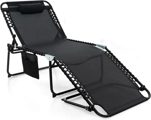 Miniatura 10 de Tangkula Widen - Sillón plegable y reclinable, portátil con 4 posiciones de respaldo, 2 posiciones de patas, almohada, silla de playa para tomar