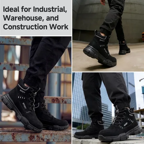 Miniatura 6 de Botas de punta de acero para hombre, botas de trabajo ligeras para hombres, botas de seguridad altas con suela media Kevlar resistente a pinchazos
