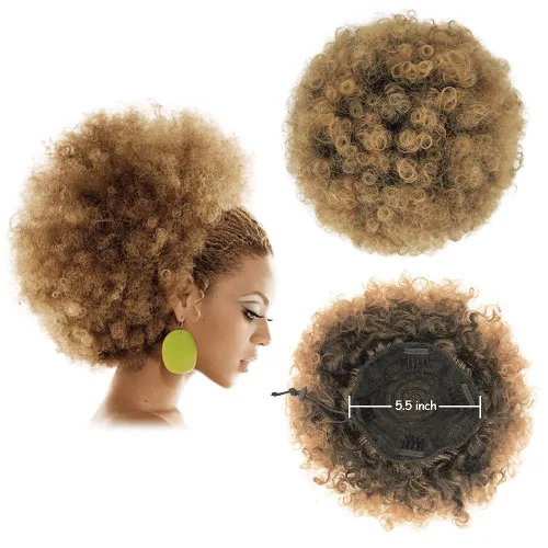 Miniatura 14 de Yinmei Baibian Extensiones de Cabello Sintéticas de Moño con Cordón Afro Rizado Crespo Degradado Marrón Tamaño Grande Peinado Recogido para Mujeres