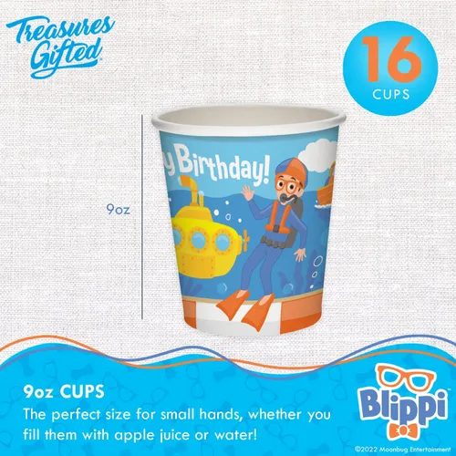 Miniatura 5 de Treasures Gifted Suministros para fiesta de cumpleaños con licencia oficial de Blippi, sirve para 16 invitados, juego clásico de vajilla