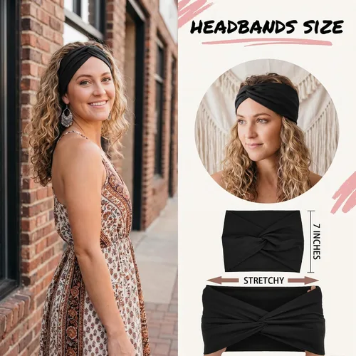 Miniatura 3 de YONUF Diademas anchas para mujer, diademas de nudo trenzado para mujer, banda para el cabello, bufanda, turbante, accesorios color negro, paquete
