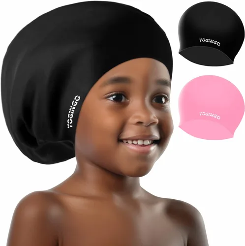 Gorro de natación extra grande para niños, de silicona, para cabello largo/corto y trenzas/rastas, niñas y niños de 6 a 14 años
