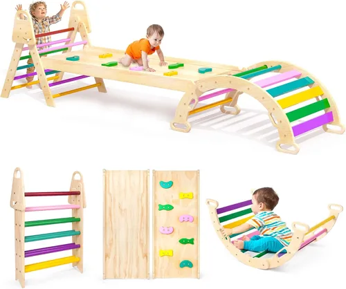 Juego de triángulos de Pikler extragrande 7 en 1, juguetes de escalada para interiores para niños pequeños, juego de escalada Montessori de madera