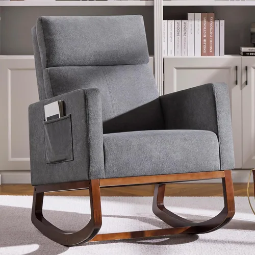 Miniatura 11 de Yaheetech - Silla deslizante de cuero, silla mecedora moderna, silla mecedora de cuero sintético para cuarto de bebé con patas de madera de goma