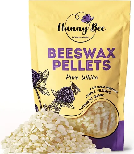 Trifecta Living Co. Pellets de cera de abejas – 100% pura, cosmética y de grado alimenticio, triple filtrado – para fabricación de velas, bálsamo