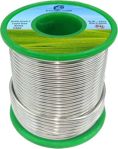Essmetuin Alambre de soldadura sin plomo (Sn99.3Cu0.7) para plomería/vidrio manchado/artesanías/joyería 217℃ punto de fusión 2.0MM sin flujo, ROHS