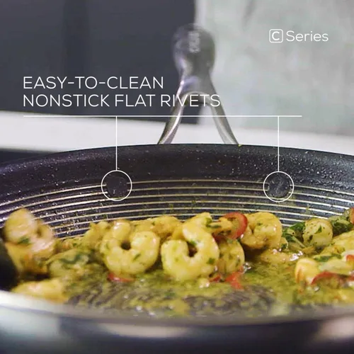 Miniatura 5 de Circulon Clad Wok/Stir Fry de acero inoxidable con tapa de vidrio y tecnología híbrida SteelShield y antiadherente, 14 pulgadas, color plateado