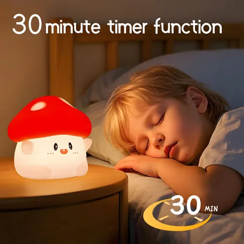 Miniatura 3 de Luz nocturna de hongos que cambia de color para niños, bonita lámpara de hongo de silicona blando, luz de noche recargable de 50 horas con control