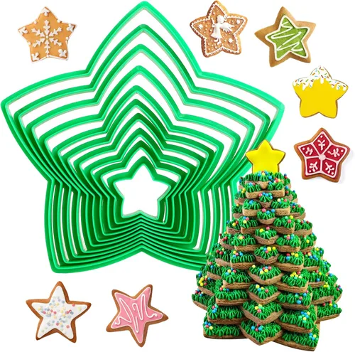 GWHOLE 10 cortadores de galletas de estrella, juego de cortador de galletas de plástico en forma de estrella para niños, suministros de fiesta de