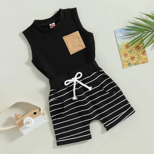 Miniatura 7 de Conjunto de pantalones cortos para niños pequeños, camiseta estampada junto al mar, 2 piezas, ropa de verano