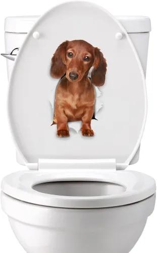 Miniatura 2 de Winston & Bear Calcomanías de pared de perro salchicha lindo – Paquete de 2 – Adhesivo para inodoro de perro salchicha