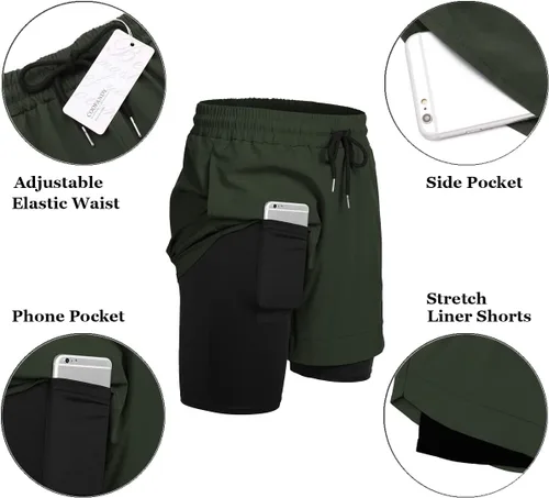 Miniatura 6 de COOFANDY Paquete de 2 pantalones cortos para correr 2 en 1 para hombre, pantalones cortos de entrenamiento de secado rápido para gimnasio