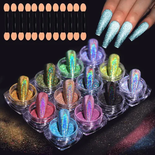 Miniatura 8 de 12 frascos de polvo de uñas cromado, perla blanca, holográfico, efecto degradado, polvo metálico aurora, polvo iridiscente perlado, polvo