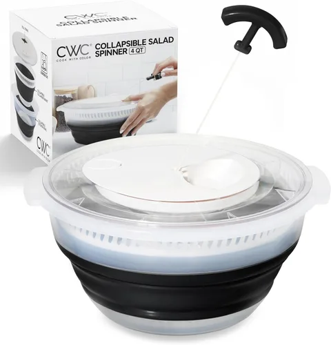 COOK WITH COLOR Centrifugador de ensalada plegable - Secador de lechuga de 4 QT que ahorra espacio con colador plegable y plegable para doblar Ideal