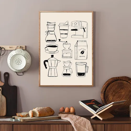 Miniatura 2 de Arte de pared para cocina, decoración de pared de café dibujado a mano, pinturas en lienzo de café moderno, póster retro de cafetería, tienda