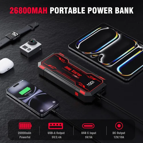Miniatura 4 de Arrancador de Batería de Coche 6000A, Arrancador de Batería de Coche Portátil de 12V, Arrancador de Puente de Batería Portátil