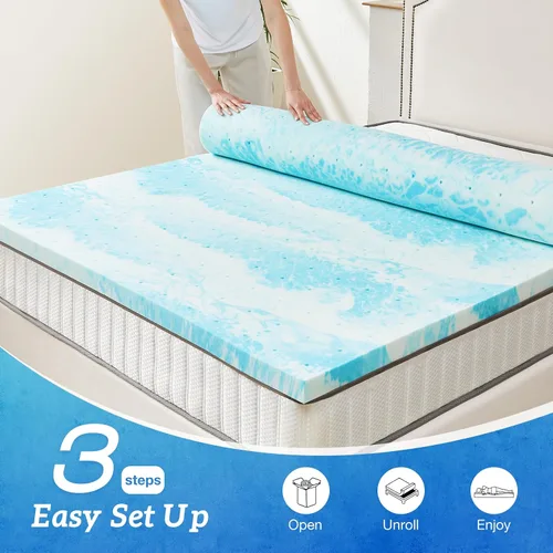 Miniatura 6 de Cubrecolchón Twin XL - Espuma viscoelástica de 2 pulgadas con infusión de gel refrescante para el dolor de espalda, certificado CertiPUR-US
