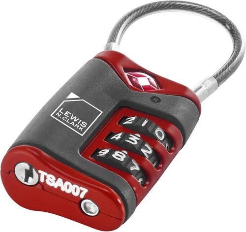Miniatura 3 de Lewis N. Clark Candado de equipaje aprobado por la TSA + cable de acero para maleta, mochila, bolsa para laptop + bolso, perfecto para aeropuerto
