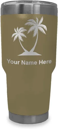 Miniatura 24 de LaserGram Vaso aislado al vacío de 20 onzas, palmeras, grabado personalizado incluido (negro)