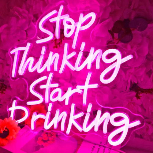 Miniatura 4 de Planzo Letrero de neón con texto en inglés "Stop Thinking Start Drink" para decoración de pared, para el hogar, bar, pub, bistró, hombre, cueva