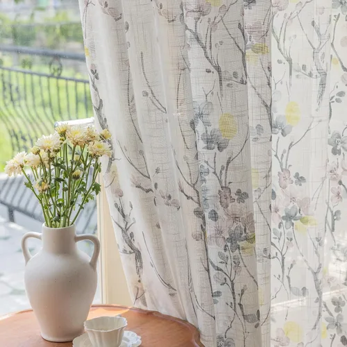 Miniatura 14 de SUOUO Cortinas blancas semitransparentes con hojas azules para dormitorio, comedor, sala de estar, lino texturizado de 84 pulgadas de largo