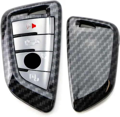 iJDMTOY Exact Fit - Carcasa para llavero inteligente con diseño de fibra de carbono metálica brillante compatible con BMW X1 X4 X5 X6, serie 5,