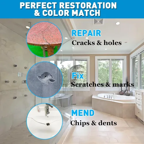 Miniatura 5 de Kit de reparación de encimera de cuarzo para azulejos y fibra de vidrio (color a juego), kit de reparación de granito y bañera, 4 onzas de porcelana