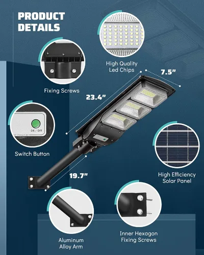 Miniatura 5 de Lovus Paquete de 2 luces LED solares de 3600 W, IP65 impermeable con sensor de movimiento solar para exteriores, luces de seguridad de inundación