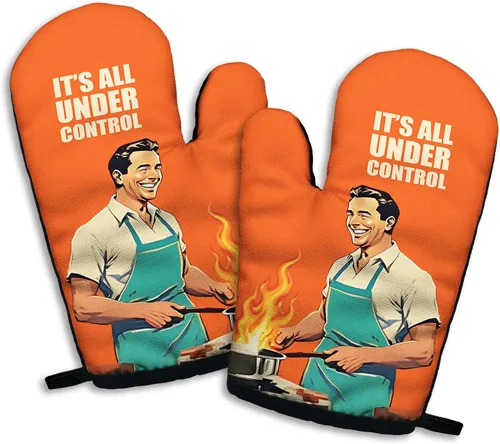 Miniatura 11 de I am Fine - Juego de 2 guantes de horno antideslizantes de silicona divertidos, guantes de cocina retro, regalo de cocina para mujeres, regalos