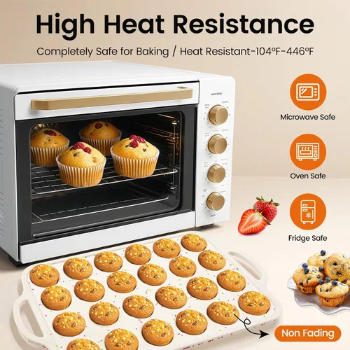 Miniatura 7 de Moldes de silicona para magdalenas con marco reforzado de metal - 24 tazas, moldes de silicona duraderos para magdalenas, cupcakes, libres de BPA