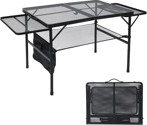Miniatura 8 de JOUYEK Mesa plegable para parrilla, mesa de camping portátil de 3 x 2 pies, mesas de metal de altura ajustable con escritorio de malla y bolsa